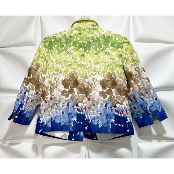 Coldwater Creek Womens Blazer Jacket Watercolor Art-to-Wear Floral s Blue Sz 4 - Picture 4 of 8